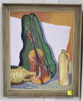 Violin, Stoneware, Bottle Oil on Canvas Painting