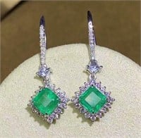 2.7ct natural Colombian green emerald earrings