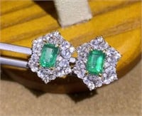 2.1ct natural Colombian green emerald earrings