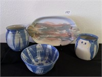 Pottery Vases & Bowl Signed Beth Weber +