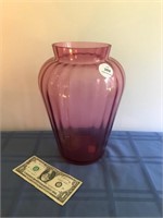 Large Ribbed Cranberry Vase