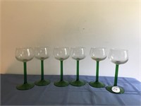 Set of 6 Crystal Green Stem Glasses