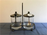 Silver Plated Condiment Caddy w/Spoons