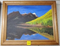 Mountain Oil on Canvas Painting Scene by R Yoder