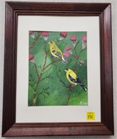 2 American Goldfinch Oil on Canvas Painting