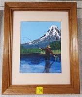 Fisherman in Lake Oil on Canvas Painting