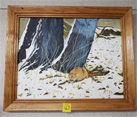 Mountain Lion in Winter Scene Oil Painting