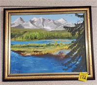 Mountain & River Oil on Canvas Painting