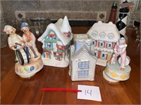 VINTAGE BISQUE HOUSES AND MUSICAL FIGURES