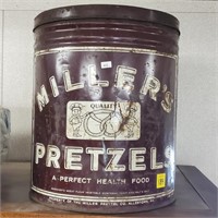 Vintage Miller's Pretzel Tin Can