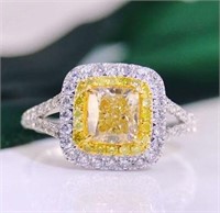 1ct natural yellow diamond 18k gold ring