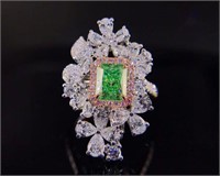 1.38 natural green diamond 18k gold ring