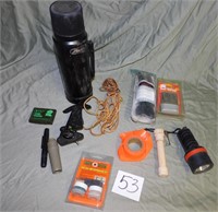 MISCELLANEOUS HUNTING THERMOS, ETC BOX LOT