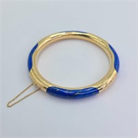 Vintage 14k Gold Lapis Hinged Bangle Bracelet