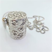 Sterling Victorian Style Thimble Case & Chain