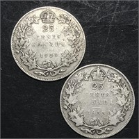 1929 & 1933 25 Cent Silver Canada