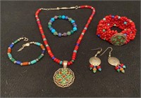 Beaded Bracelets, Earrings & Necklace