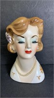 1940-1960s Head Vase Woman W Pearls
