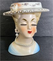 1940-1960s Head Vase Woman With Hat & Pearls*