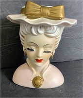 1940-1960s Heewards Head Vase Woman In Gold Hat