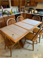 BEAUTIFUL FARM TABLE TILED WITH 6 CHAIRS