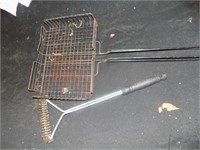 open fire basket and cleaning brush