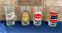FOUR VINTAGE BEER ADVERTISING GLASSES