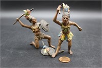 Pair Vintage Cast Lead Aztec Warriors