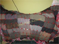 Vintage Hand Made Pleated Flannel Quilt