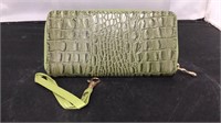 Green alligator skin clutch purse