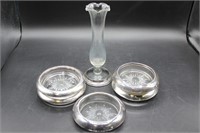 Collection of Sterling/Glass Coasters, Bud Vase