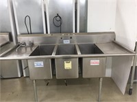 Large 3 Bay Stainless Steel Sink, Valves & Faucet