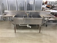 Stainless 3 Bay Sink w/ Drain Boards On Both Ends