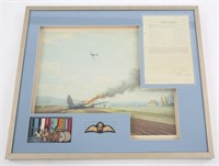 WWII POLISH RAF PILOT FRAMED MEDALS DOC & PRINT