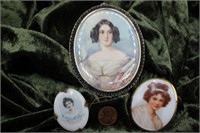 Three Victorian Ladies, 1 Pendant, 2 Pins