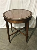 Leather Top Round End Table