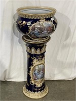 Large Italian Porcelain Jardiniere and Pedestal