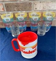 A&W SAMPLER GLASSES, DRUTHERS TUMBLERS,HARDEES CUP