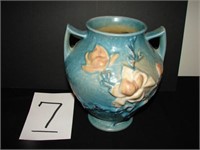 Roseville Magnolia, Blue Double Handled Vase