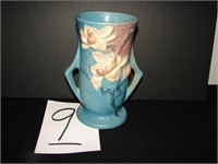Roseville 7" Magnolia, Blue Double Handled Vase
