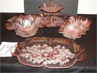 Nice Pink Glass Berry & Serving Set