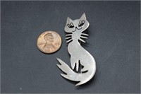 Vintage Mexican Silver Kitty Cat Brooch