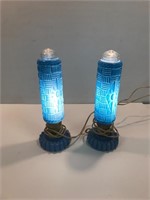 Blue boudoir lamps.