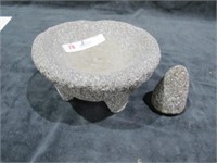 STONE MORTAR AND PESTLE 8" ACROSS