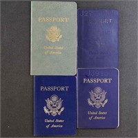 4 US Passports, mostly 1990s travel handstamps