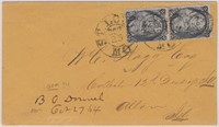 US Stamps #73 Pair on Cover, tied by double ring S