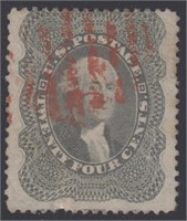 US Stamp #37 Used with red cancel and sma CV $440