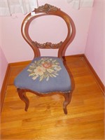 WOODEN CHAIR WITH EMBROIDERED SEAT FLOWER DESIGN