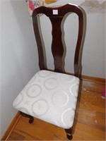 WOODEN CHAIR WITH CREAM COLORED SEAT MINOR STAINS