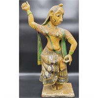 A Large Polychrome Wood Sculpture Of An Indian Da